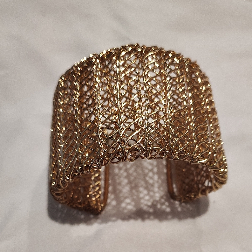 Gold Woven Open Cuff Bracelet - Women's Jewelry